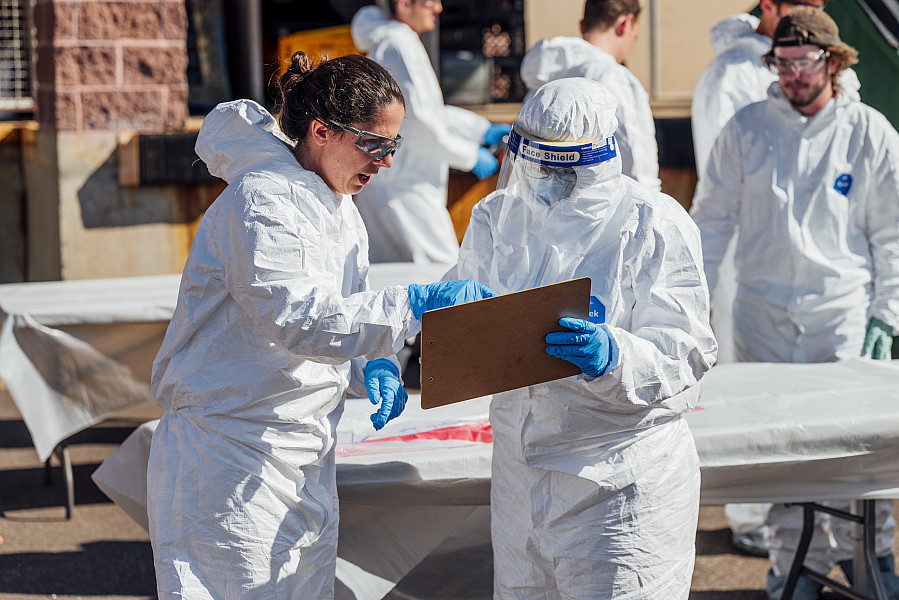 Ursinus Students do a waste audit with students from at Perkiomen Valley Middle School East