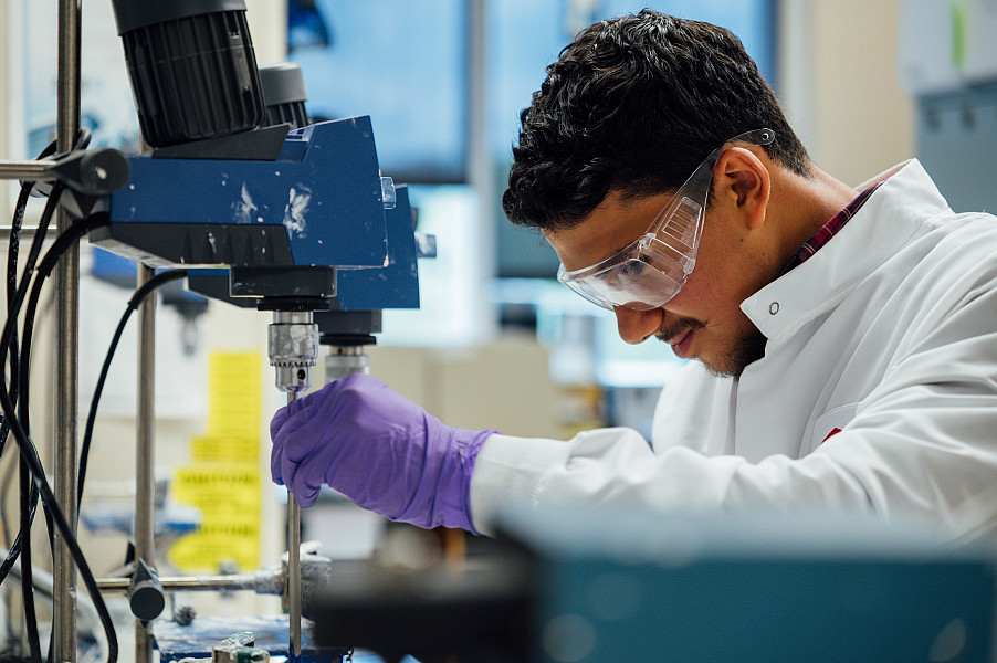 Ursinus Student Abdel Elgendy '27 works at his co-op position with the Dow Chemical Company in Collegeville, PA. Here Elgendy prepares equip