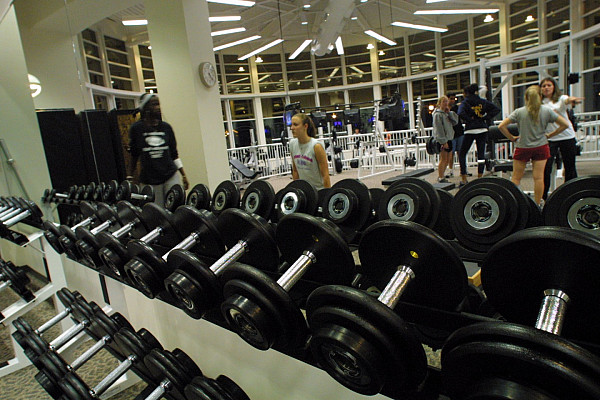 The weight room at the Floy Lewis Bakes Center