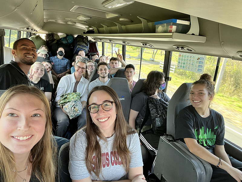 The group and their guide Marvin off to the first hotel