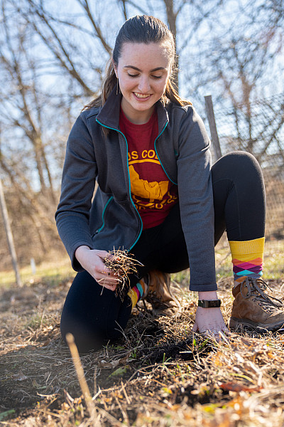 Student tending to the Ursinus Food Forest Student tending to the Ursinus Food Forest