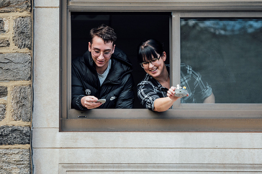 And for a little break from the lab...students participate in the Brick Drop, where they drop homemade “bricks out of the window to...
