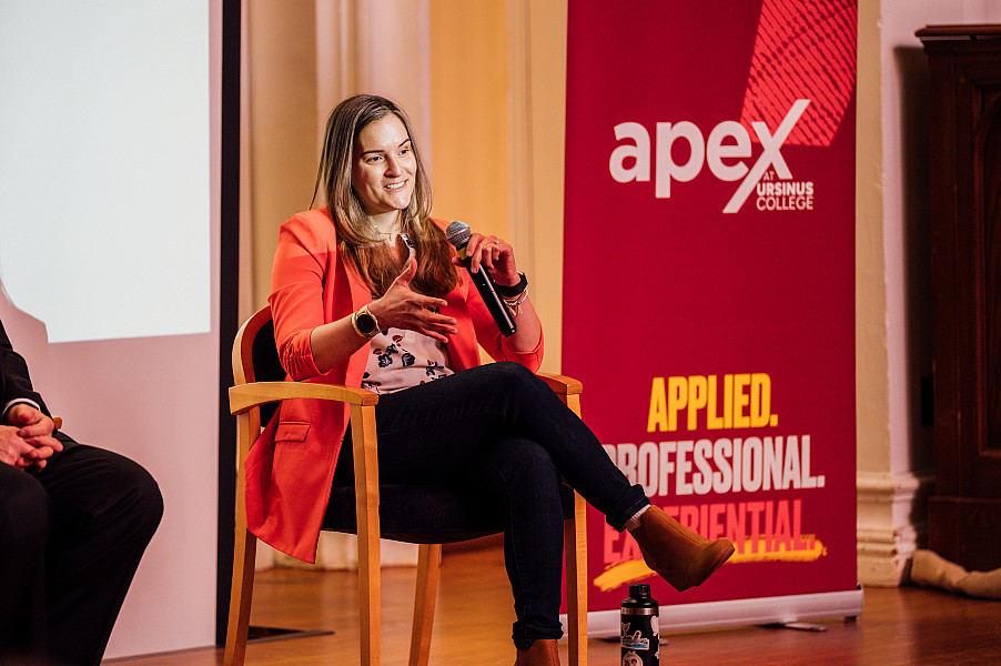 Katie Morello '08, now a producer at NFL Films, came back to Ursinus to share her career path with students during a Sport and Humanity H...