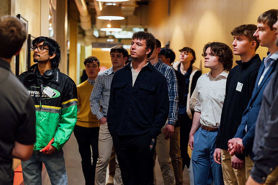 Ursinus students take in a tour of SEI Investments in Oaks, Pa., during Experiential Learning Week, an APEX initiative that connects first-y