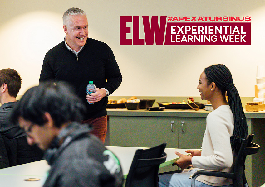 inaugural APEX Experiential Learning Week candid with logo