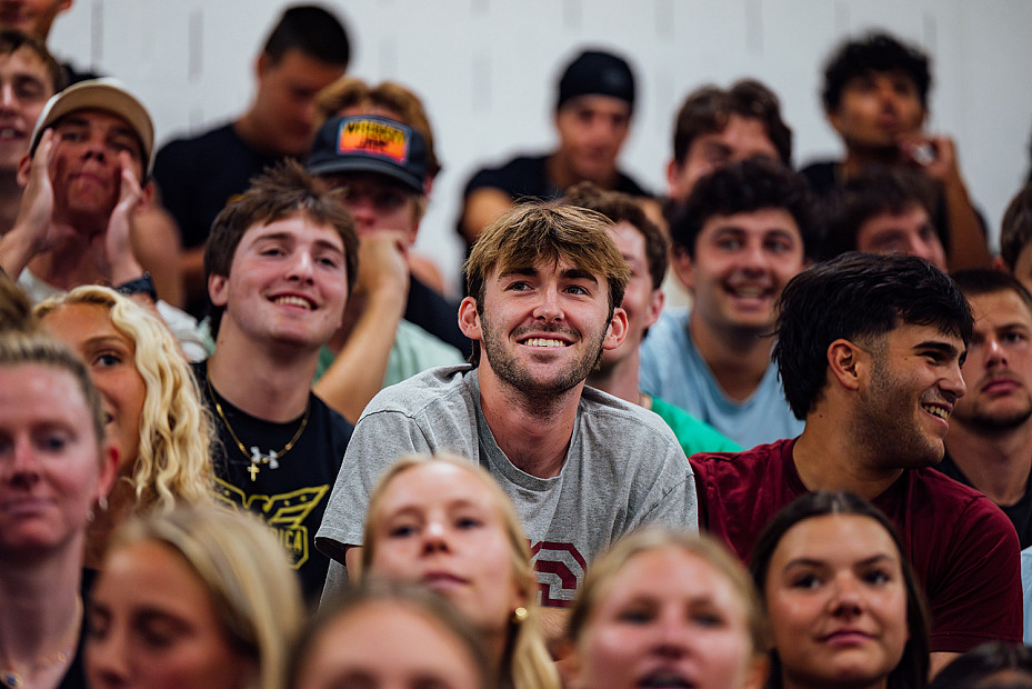 crowd of male students in stands