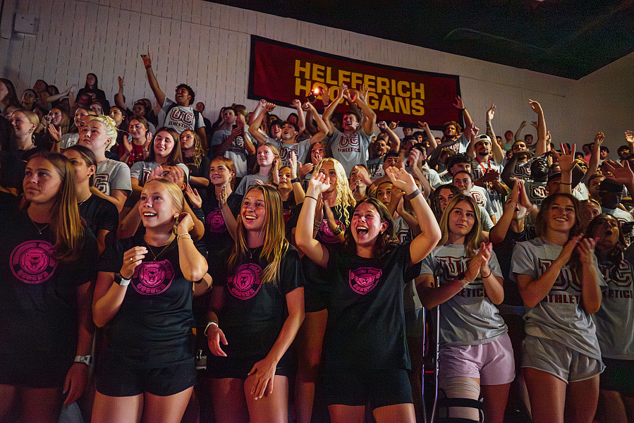 At the athletics Opening Ceremonies held each fall, students cheer on their peers as they compete in various events in Helfferich Gymnasium.