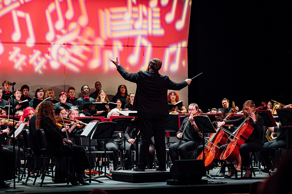 Ursinus College offers a dynamic music program of study (Photo: Combined Winter Ensemble performance on the Lenfest stage)
