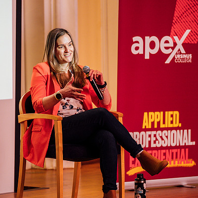 The Sport and Humanity APEX Hub hosts and Alumni Panel session - shown Katie Morello '08