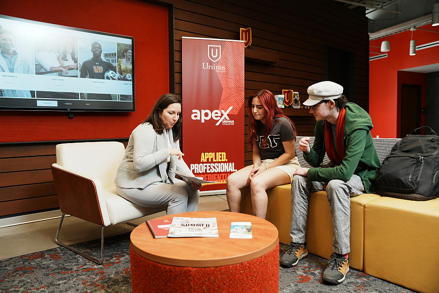 APEX coming Fall 2025 - Pictured 2 students with Career Counselor